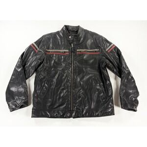 Vintage Y2K Arizona Faux Leather Stripe Motorcycle Jacket Biker Street Men's L